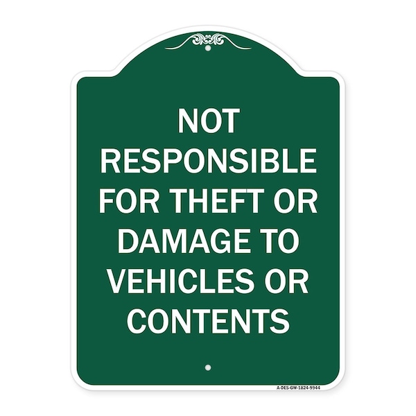 Signmission Not Responsible For Theft Or Damage To Vehicles Or Contents Heavy-Gauge Alum, 24" H, GW-1824-9944 A-DES-GW-1824-9944 - main